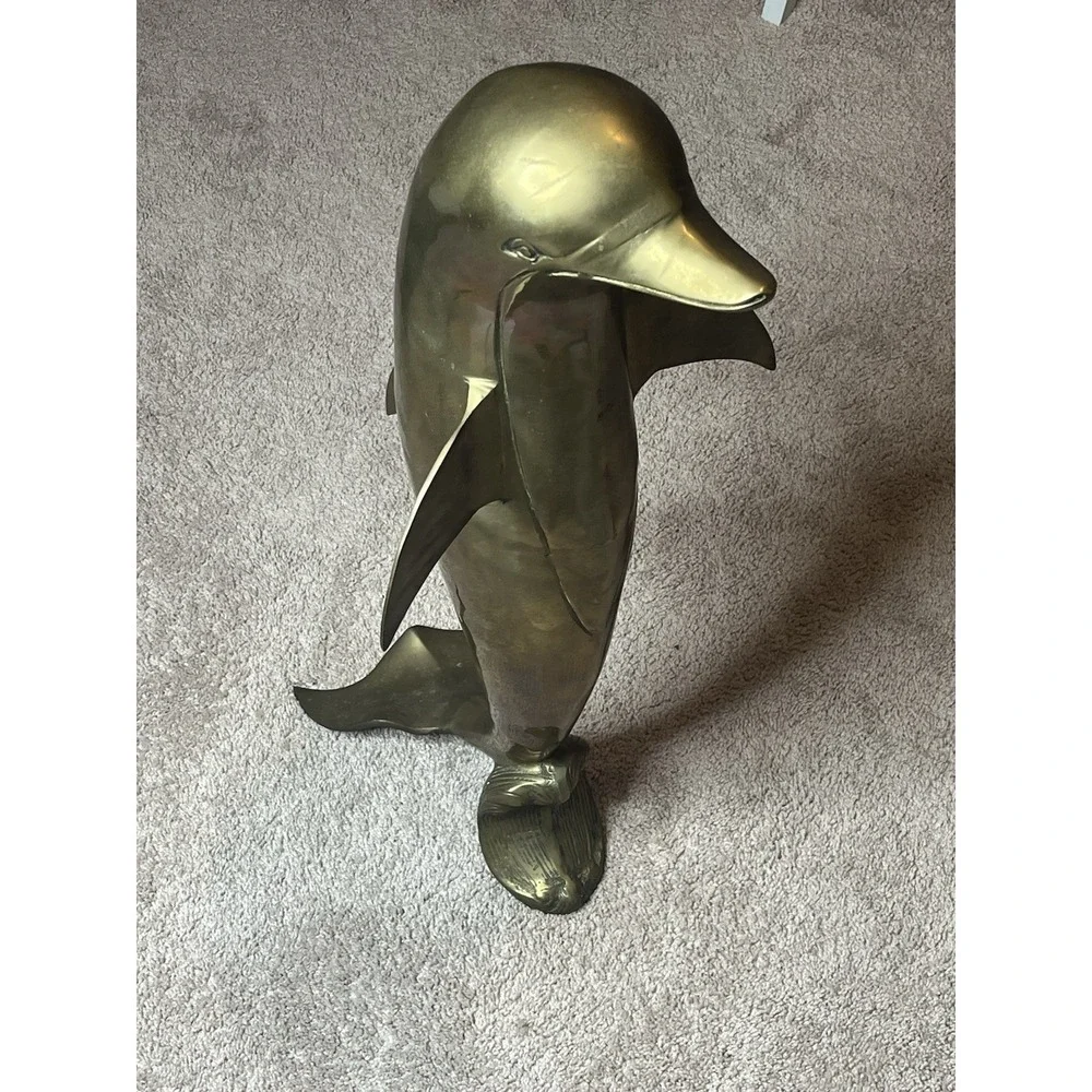 Tall Brass Dolphin Statue Excellent Condition 33 Inch